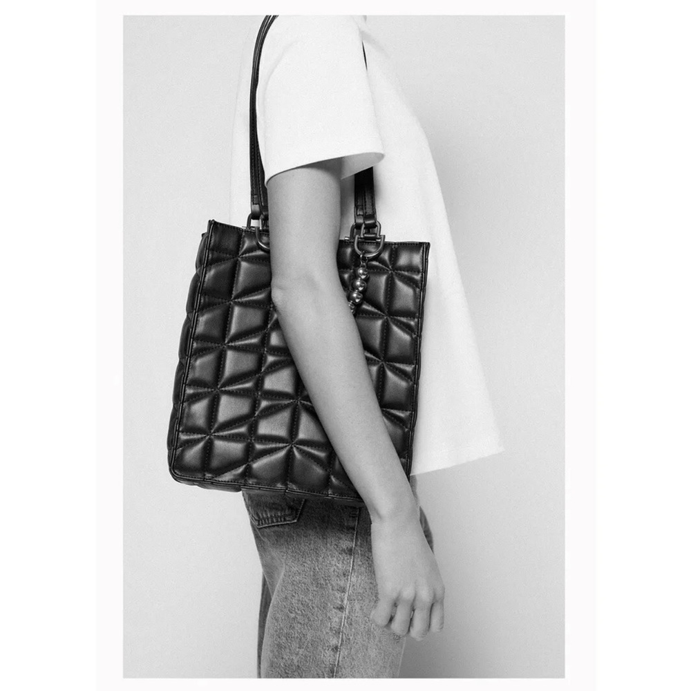 Zara Black Quilted Shopper Bag - Picture 10 of 10